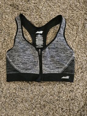 Avia Black and Gray Front-Zip Racerback Sports Bra